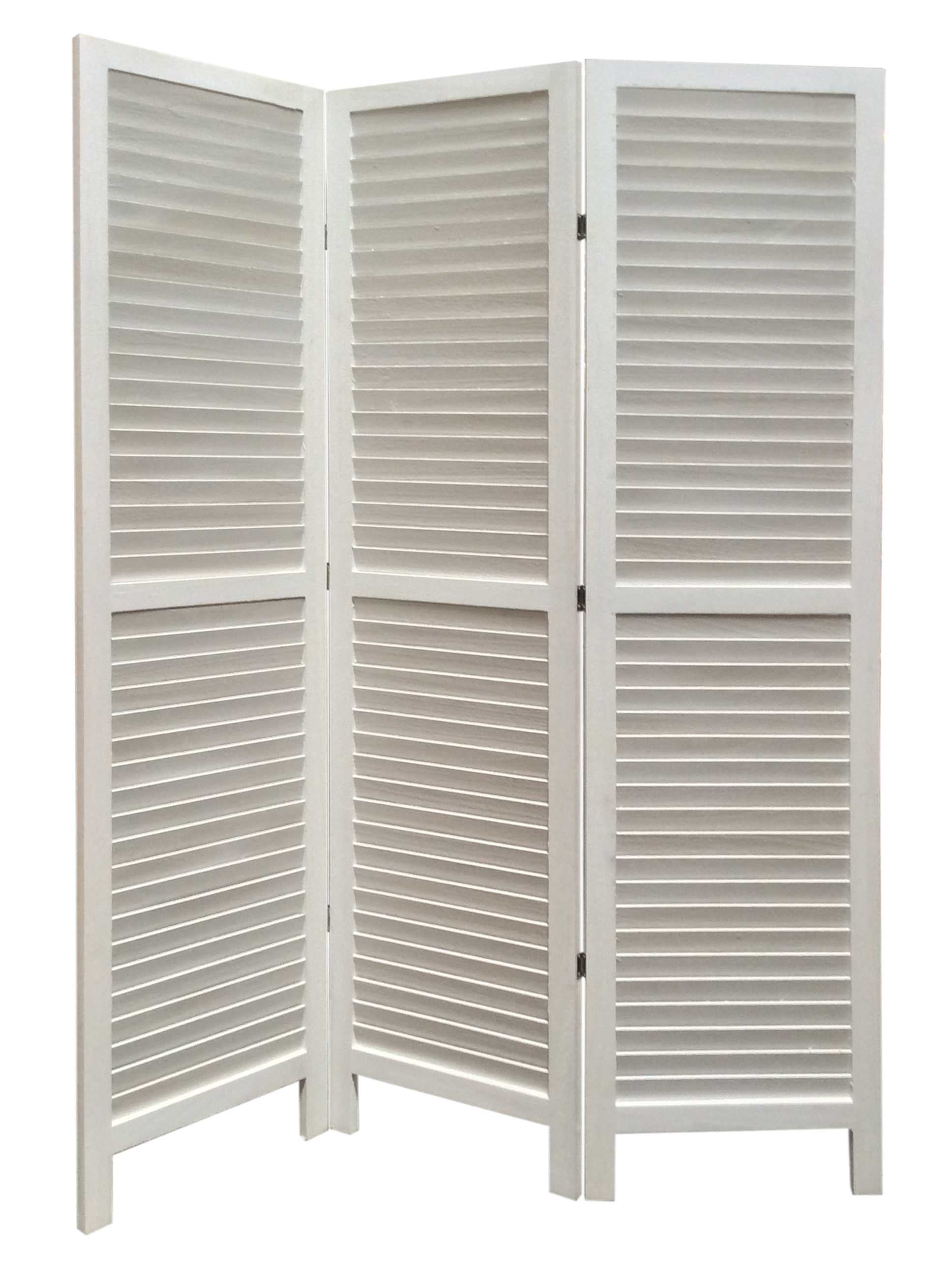 67" White Wood Folding Three Panel Screen Room Divider