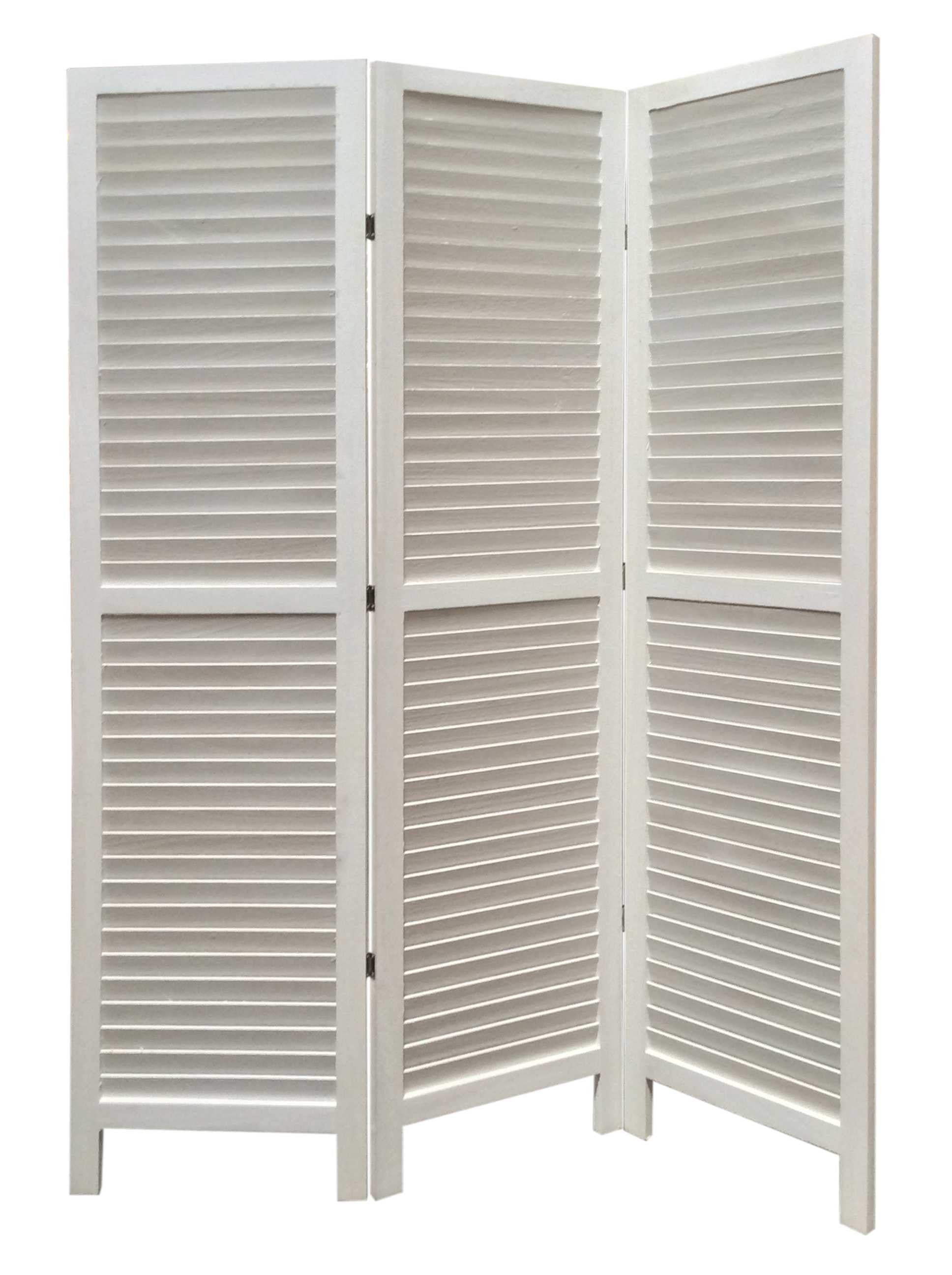 67" White Wood Folding Three Panel Screen Room Divider