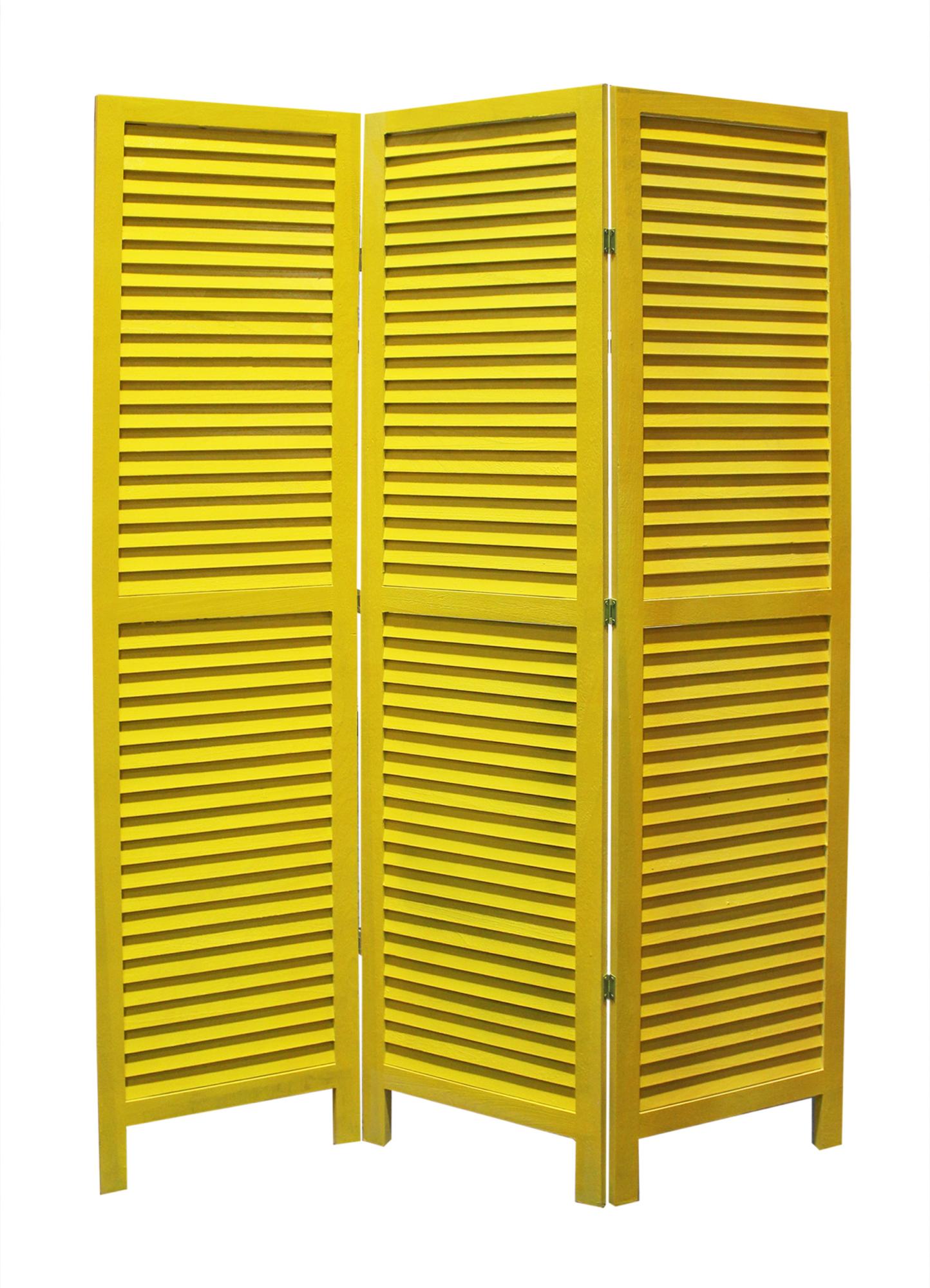67" Yellow Wood Folding Three Panel Screen Room Divider