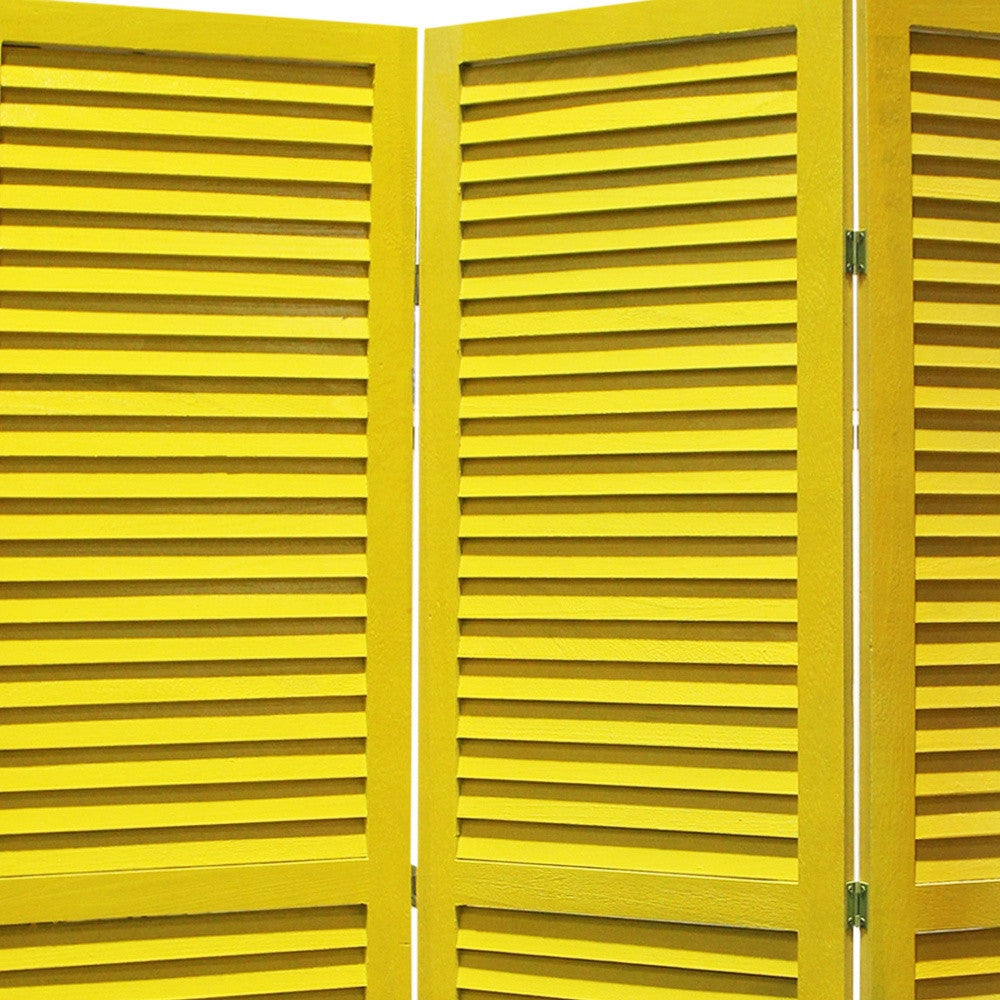 67" Yellow Wood Folding Three Panel Screen Room Divider