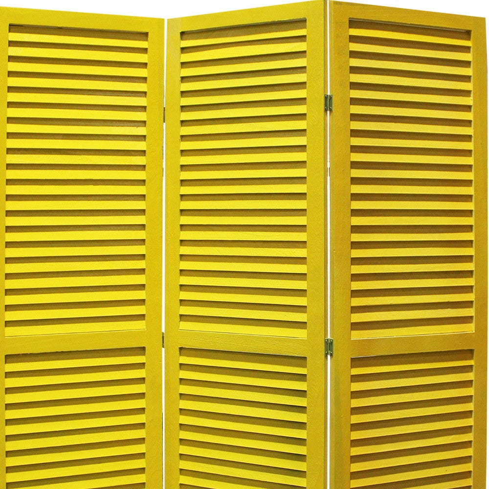 67" Yellow Wood Folding Three Panel Screen Room Divider