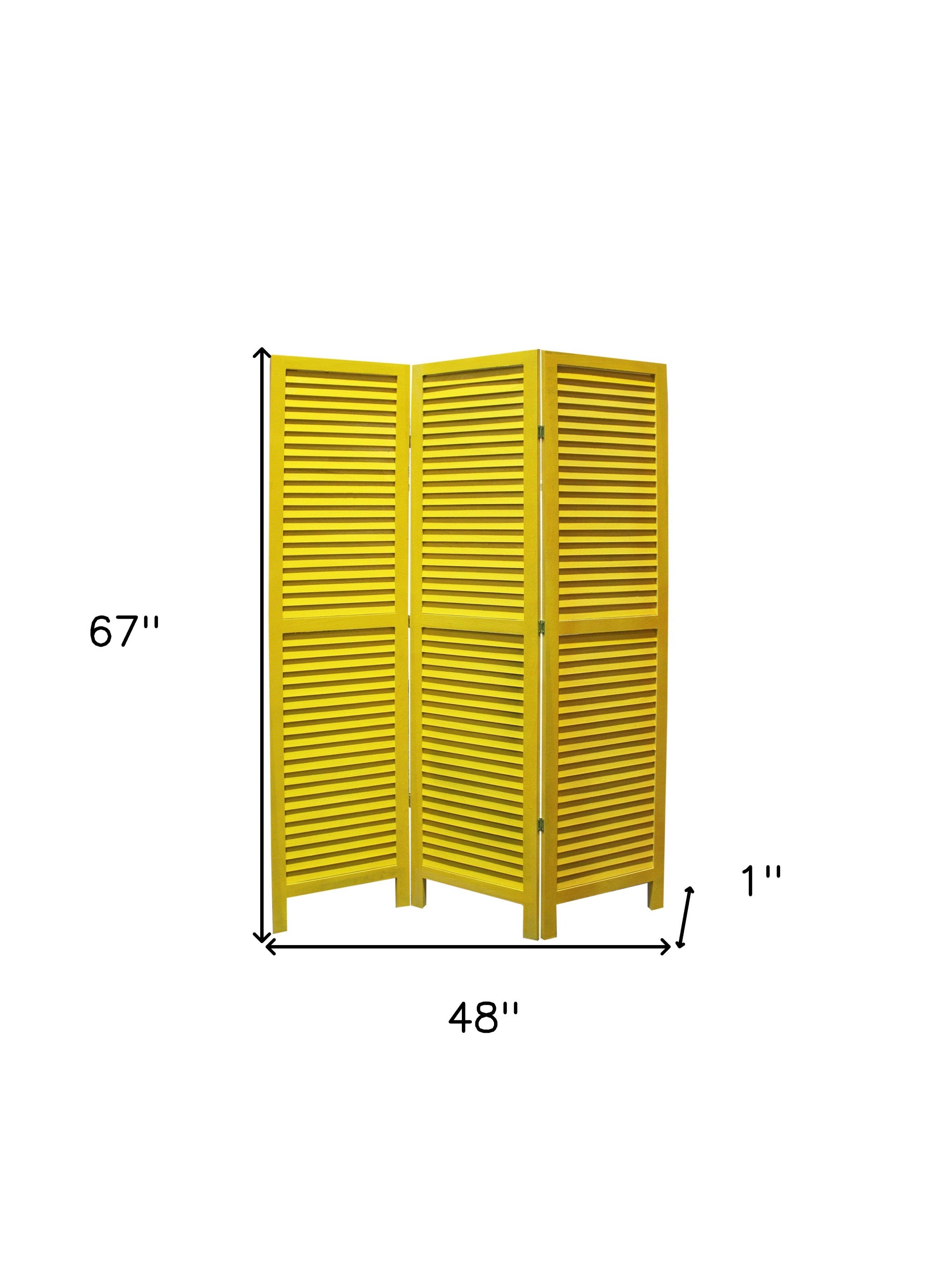 67" Yellow Wood Folding Three Panel Screen Room Divider