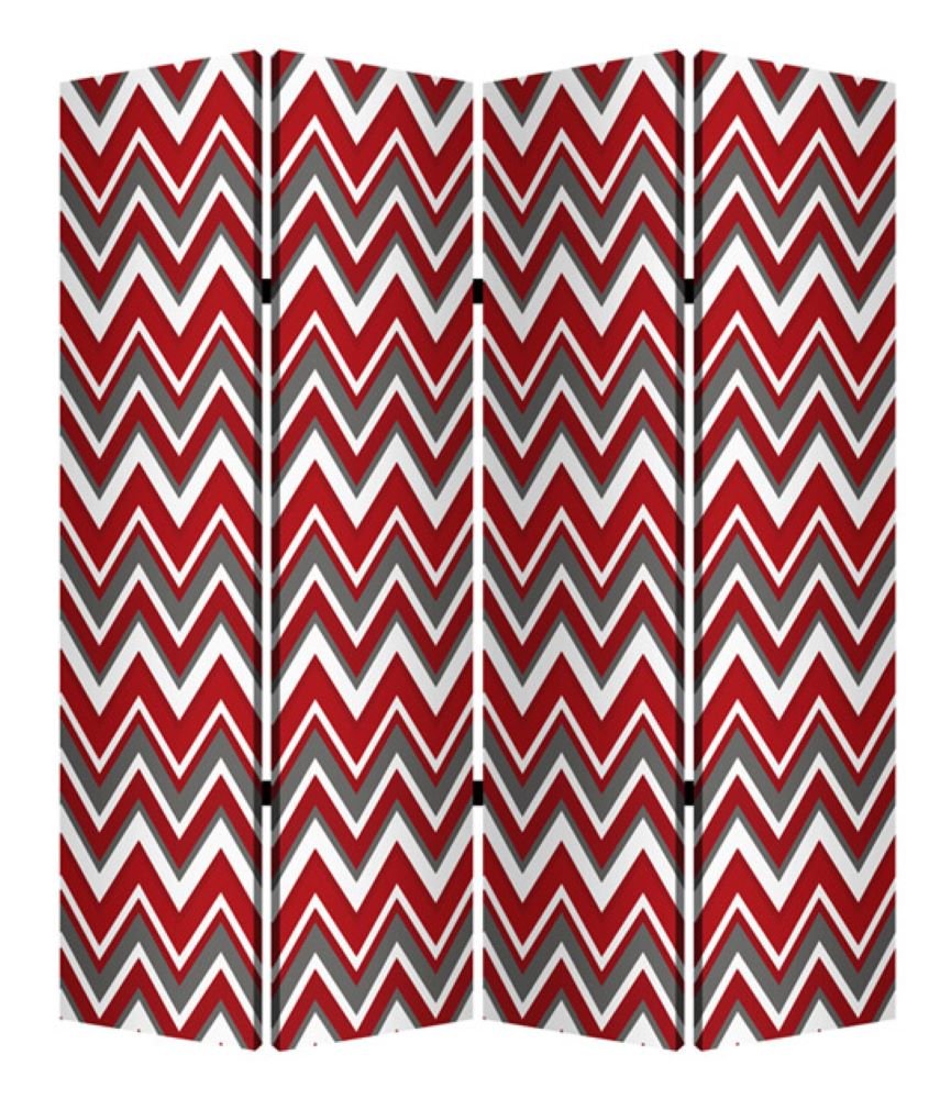 84" Red And Gray Canvas Folding Four Panel Screen Room Divider