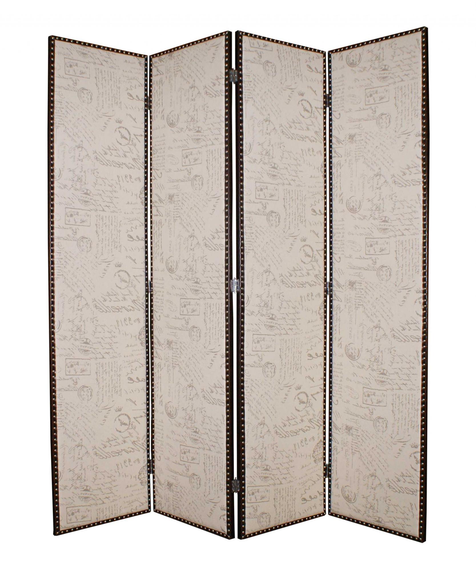 84" Tan Fabric Folding Four Panel Screen Room Divider