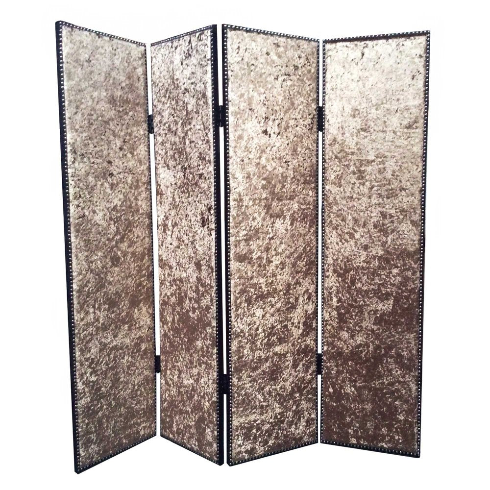 84" Beige Fabric Folding Four Panel Screen Room Divider