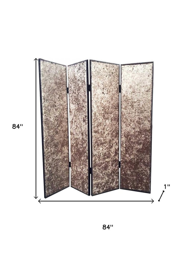 84" Tan Fabric Folding Four Panel Screen Room Divider