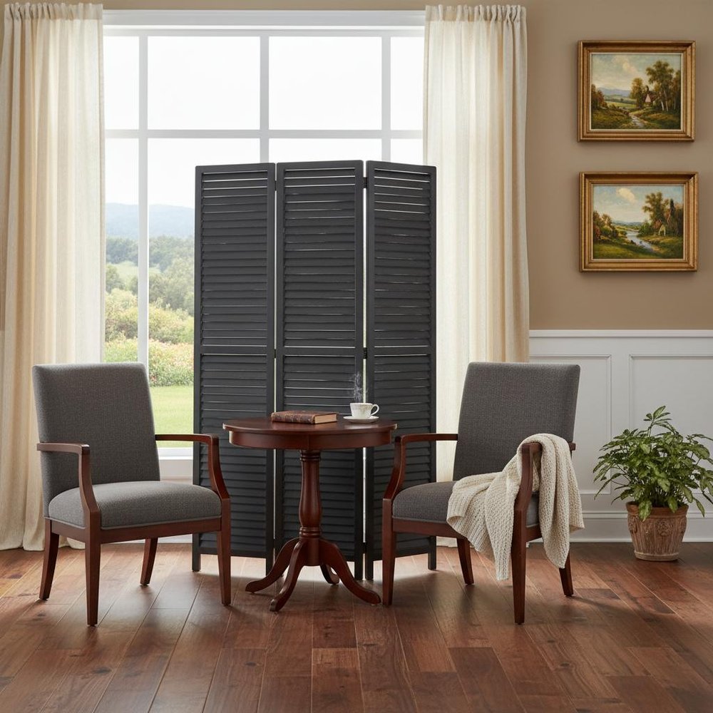 67" Black Solid Wood Panel Screen Room Divider
