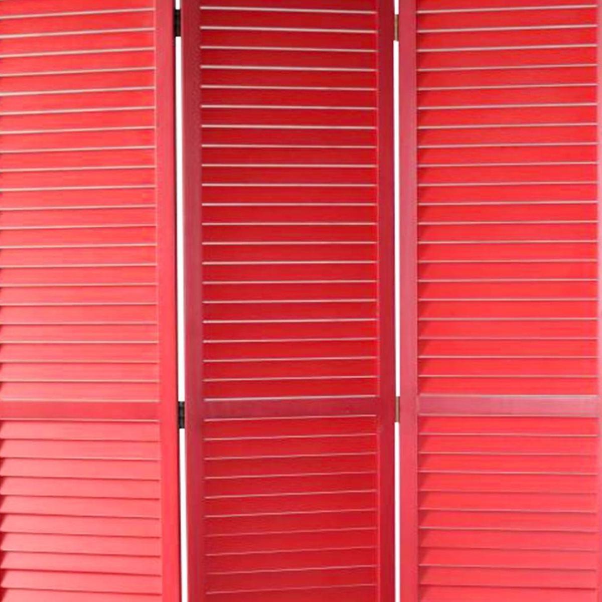 67" Red Solid Wood Panel Screen Room Divider