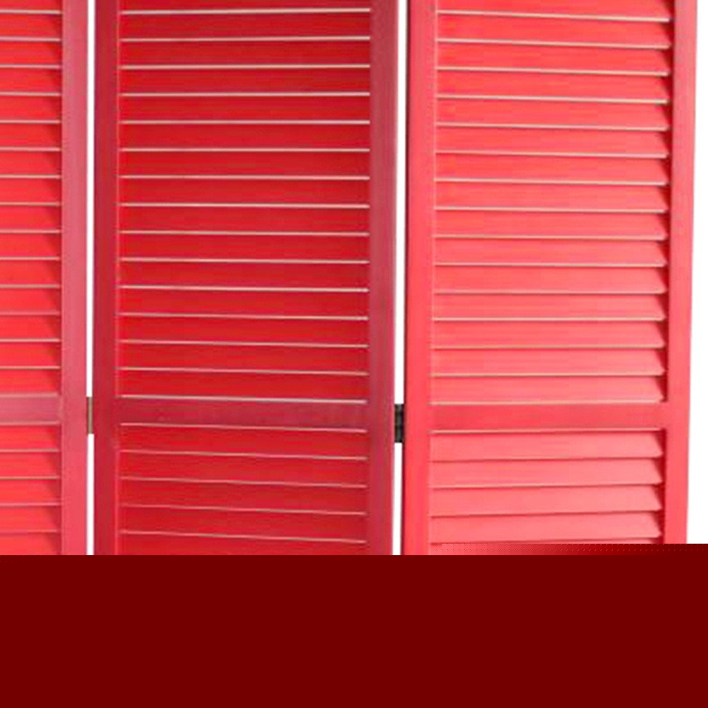 67" Red Wood Folding Three Panel Screen Room Divider