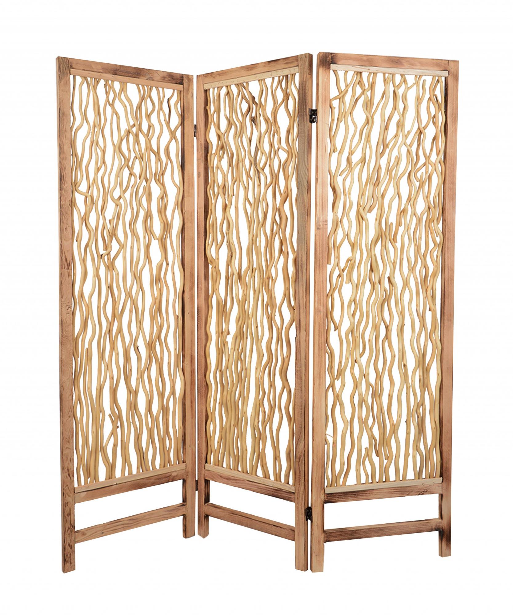 69" Brown Solid Wood Panel Screen Room Divider
