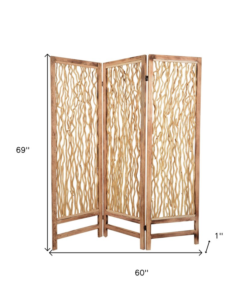 69" Brown Solid Wood Panel Screen Room Divider