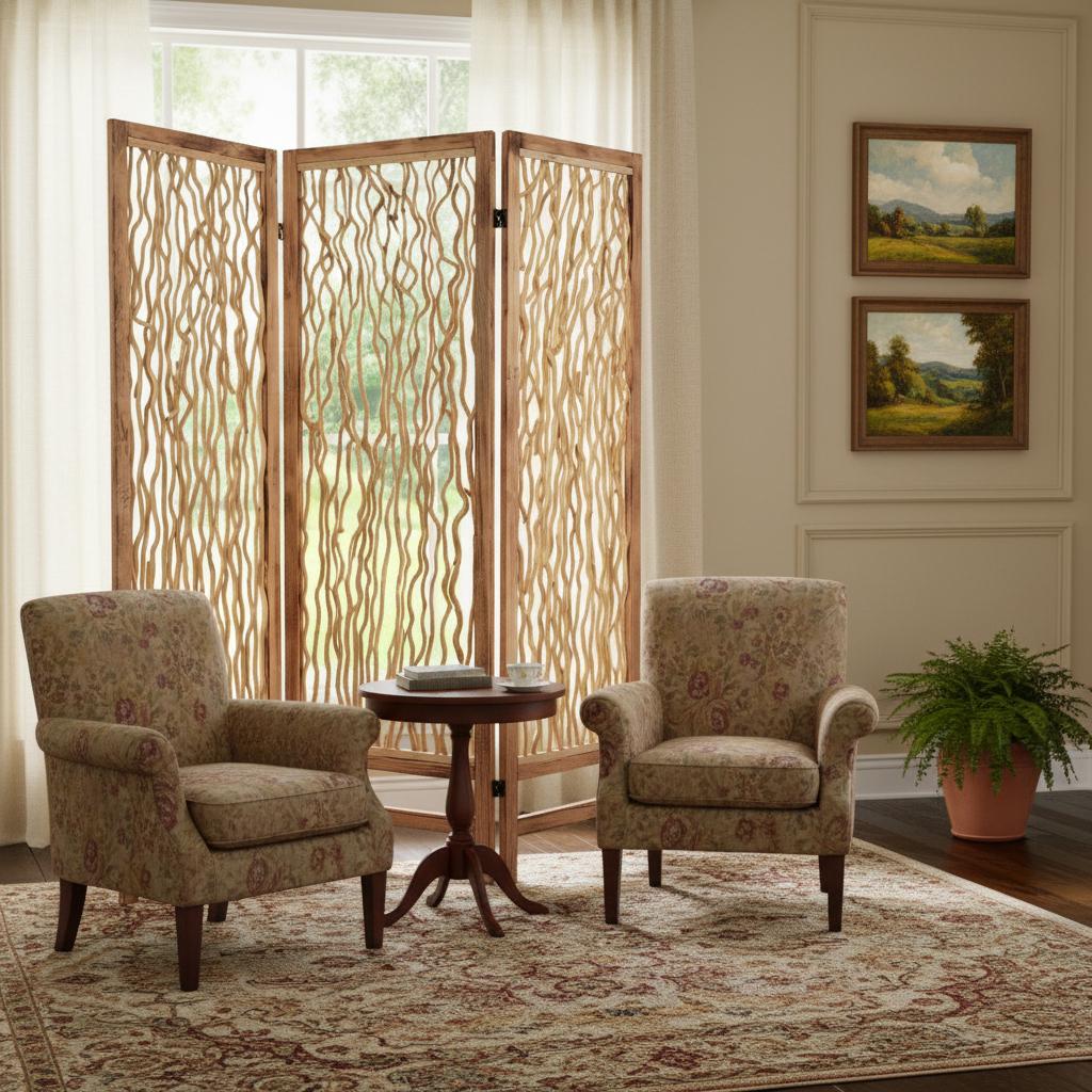 69" Brown Solid Wood Panel Screen Room Divider