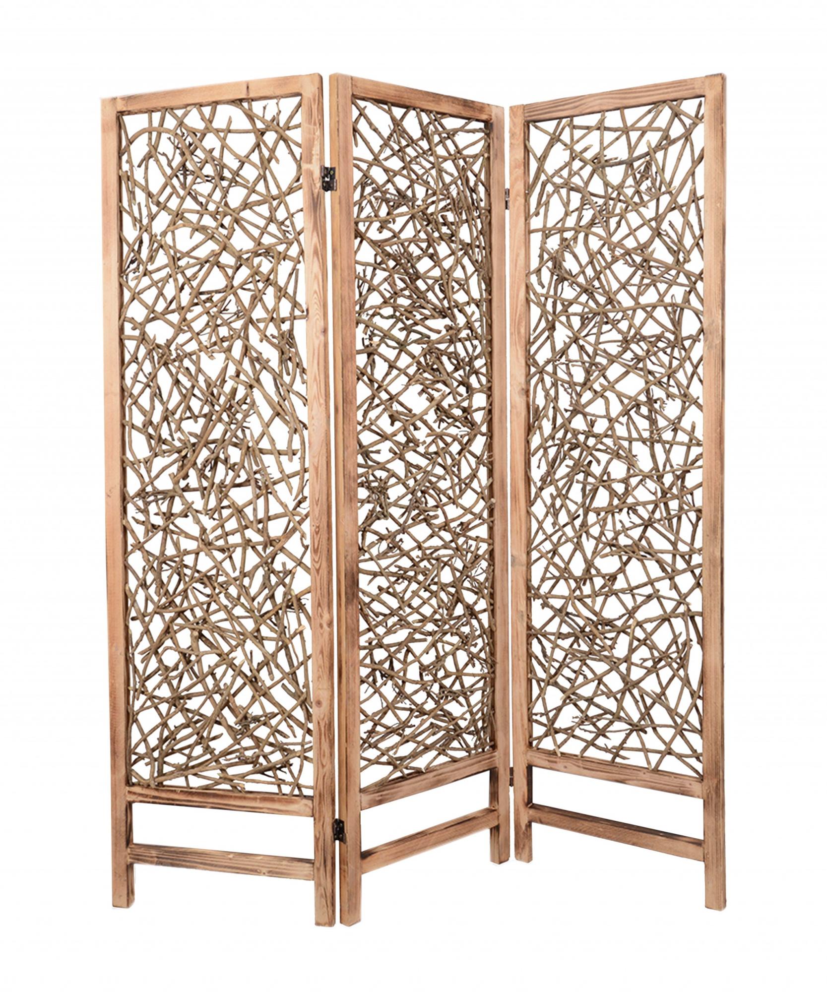 69" Brown Solid Wood Panel Screen Room Divider