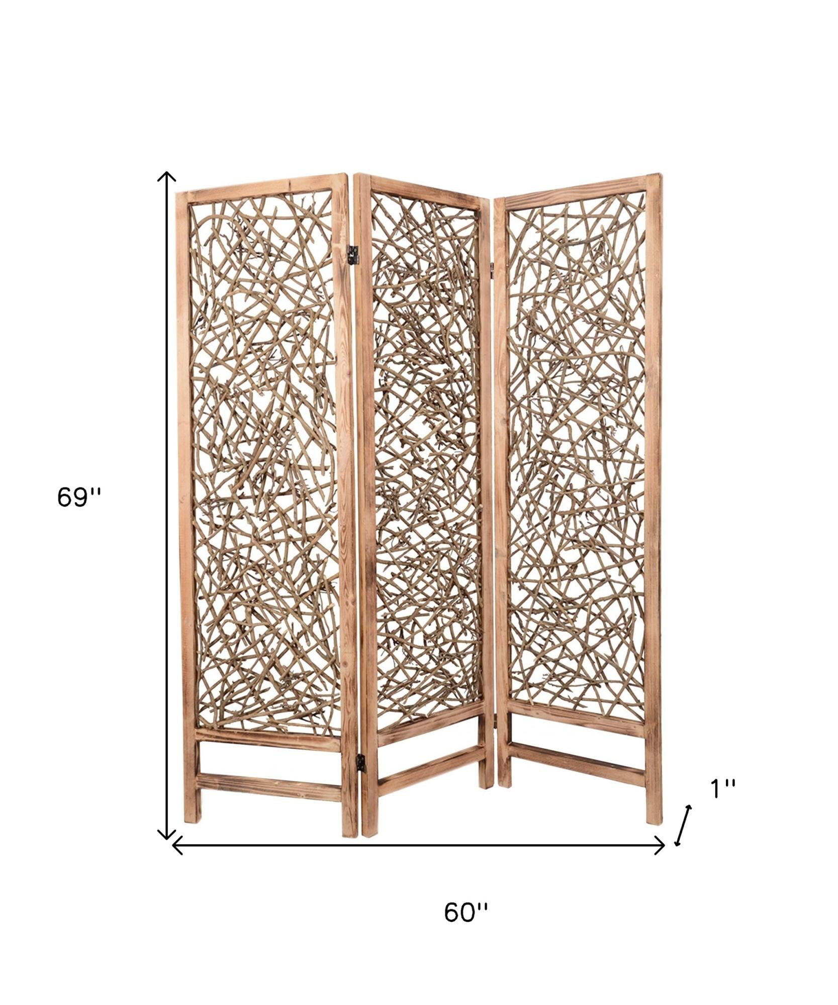 69" Brown Solid Wood Panel Screen Room Divider