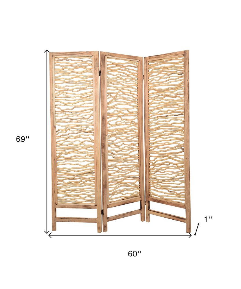 69" Brown Solid Wood Panel Screen Room Divider