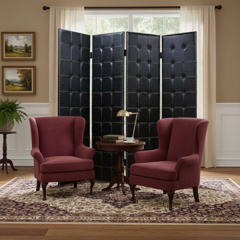 84 X 84 Black Faux Leather  Screen