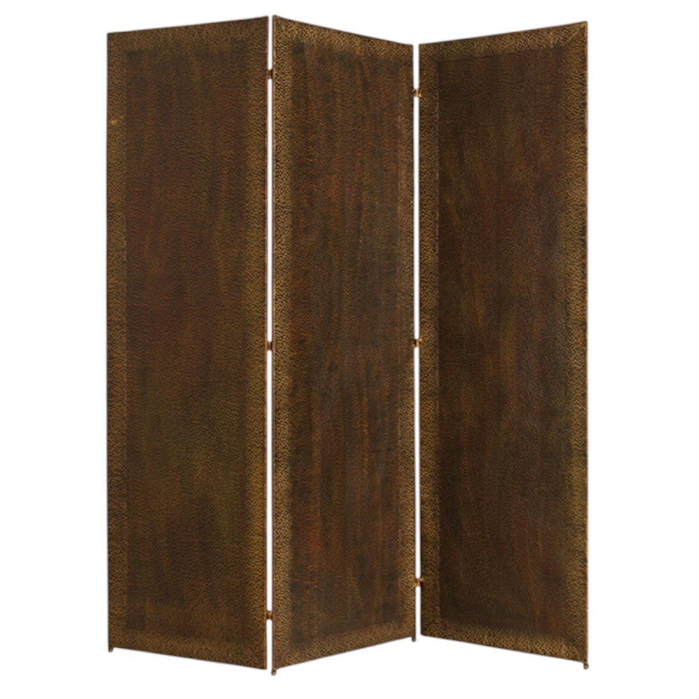 72" Bronze Folding Three Panel Screen Room Divider