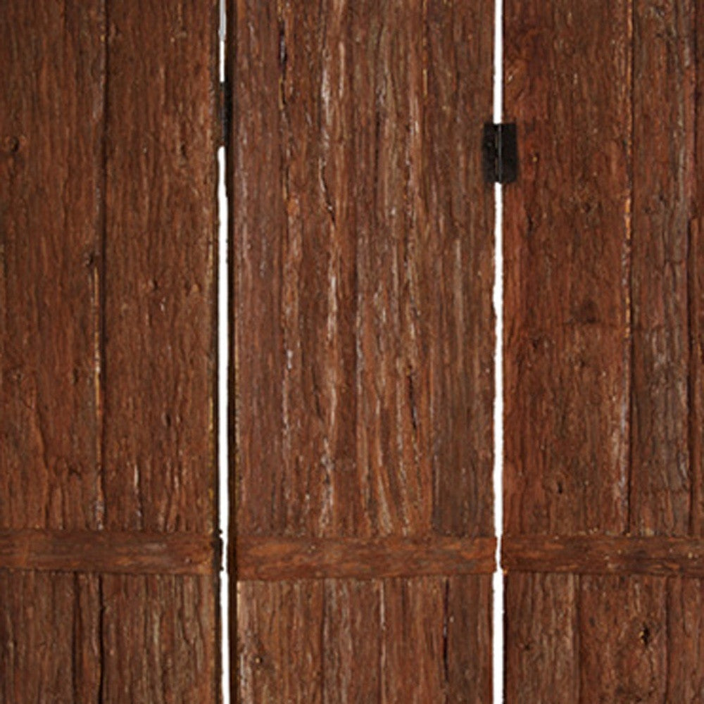72" Brown Wood Folding Three Panel Screen Room Divider