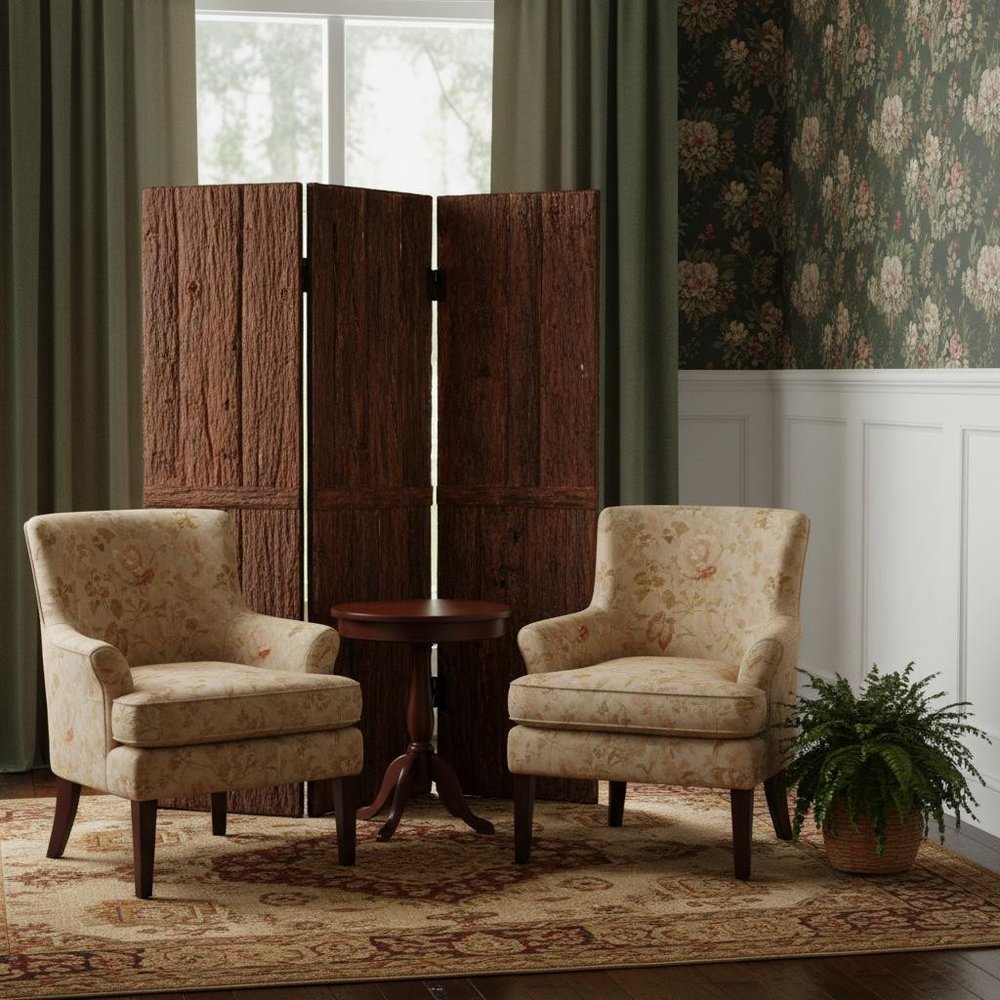 72" Brown Wood Folding Three Panel Screen Room Divider