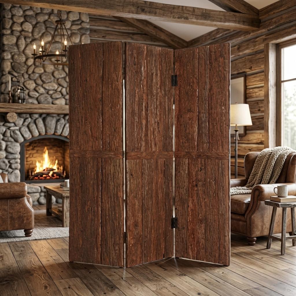 72" Brown Wood Folding Three Panel Screen Room Divider