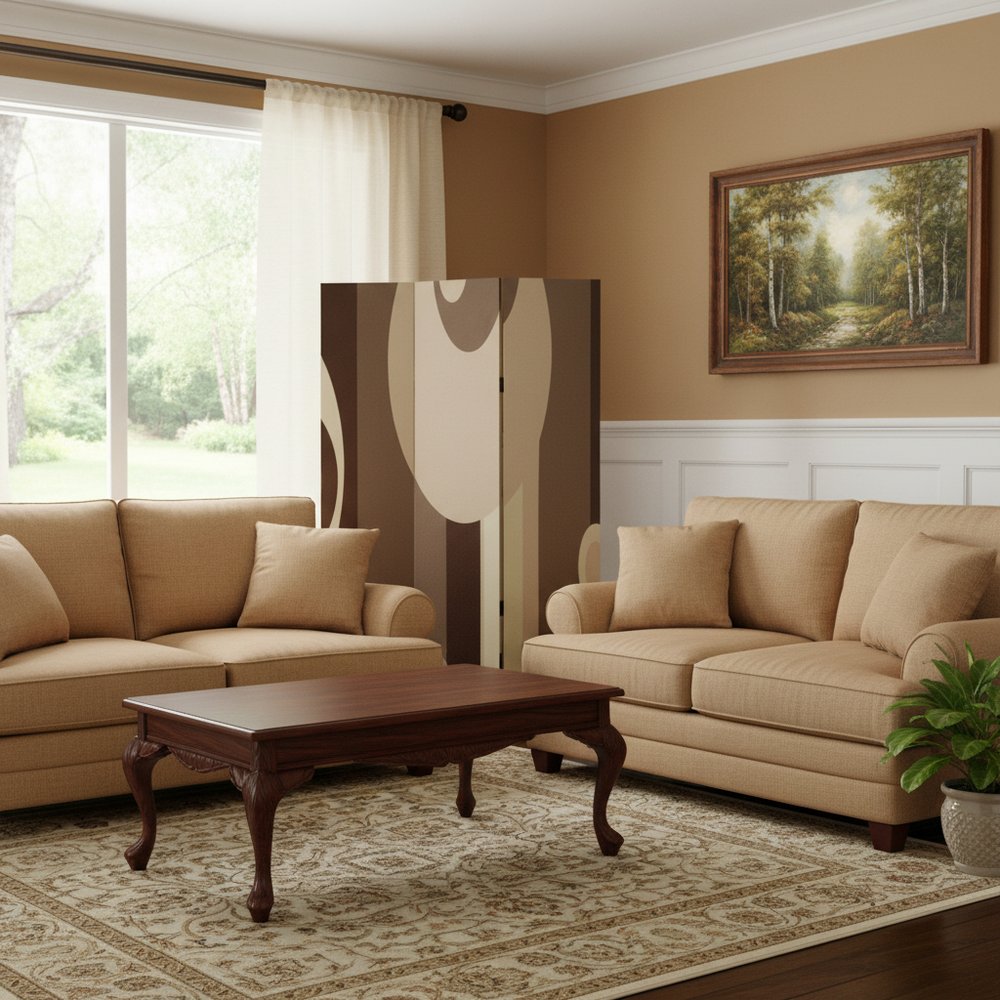 48" X 72" Multi Color Wood Canvas 3 Panel Screen