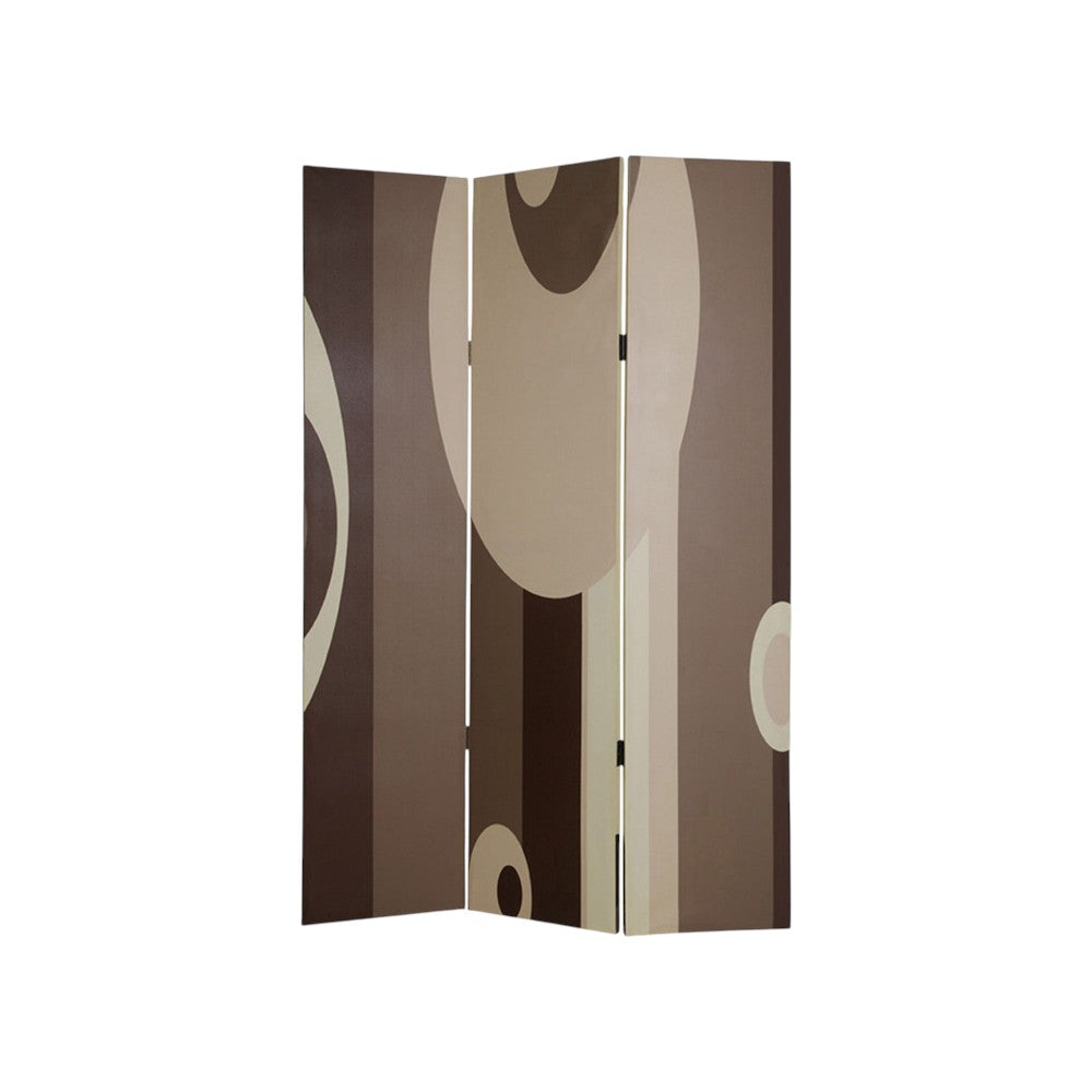 72" Brown Canvas Folding Three Panel Screen Room Divider