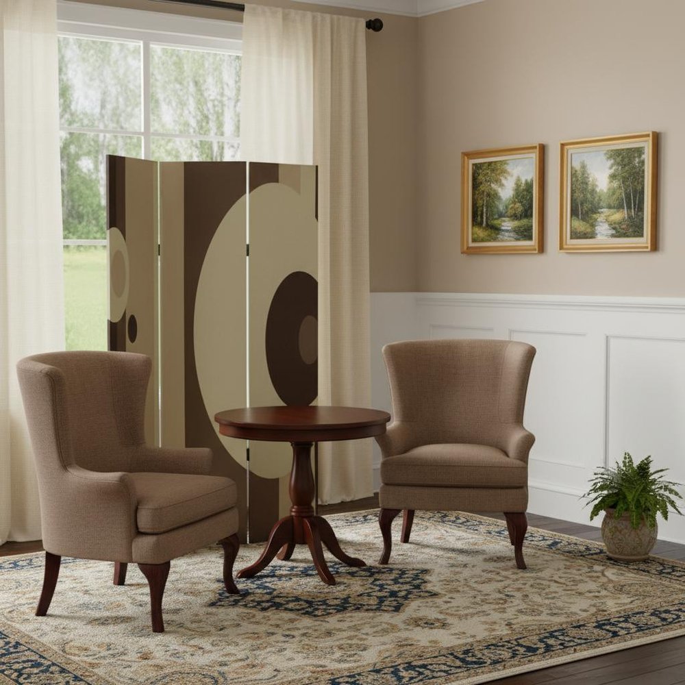 72" Brown Canvas Folding Three Panel Screen Room Divider