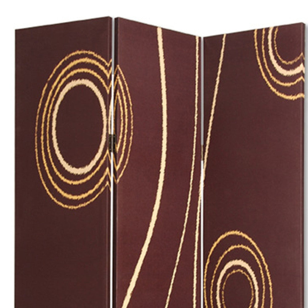72" Brown Canvas Folding Three Panel Screen Room Divider