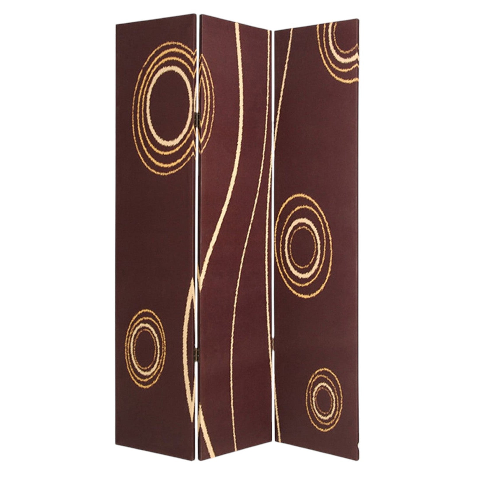72" Brown Canvas Folding Three Panel Screen Room Divider