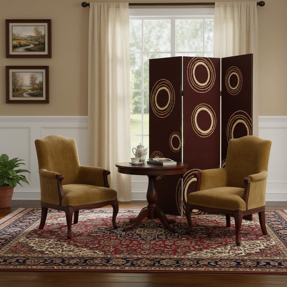 72" Brown Canvas Folding Three Panel Screen Room Divider