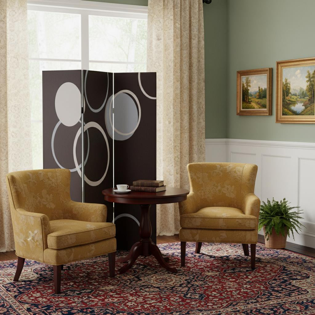 72" Black And White Canvas Folding Three Panel Screen Room Divider