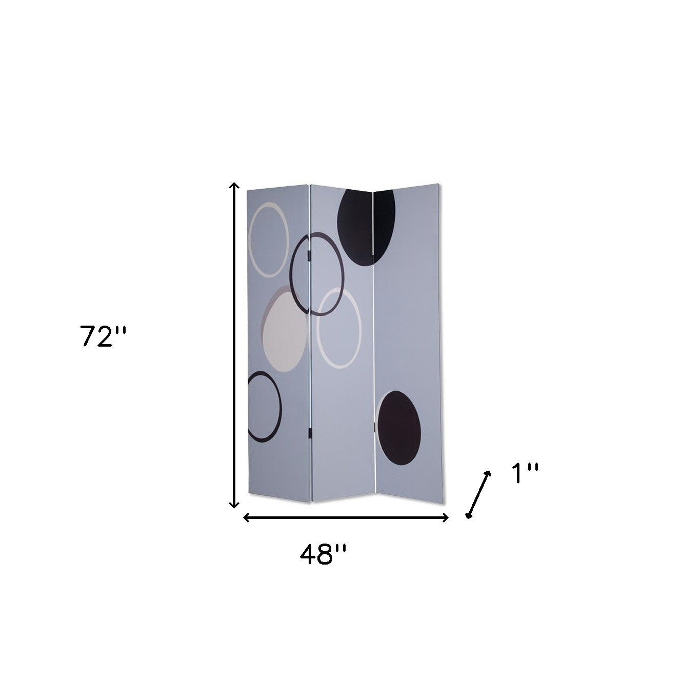 72" Black And White Canvas Folding Three Panel Screen Room Divider