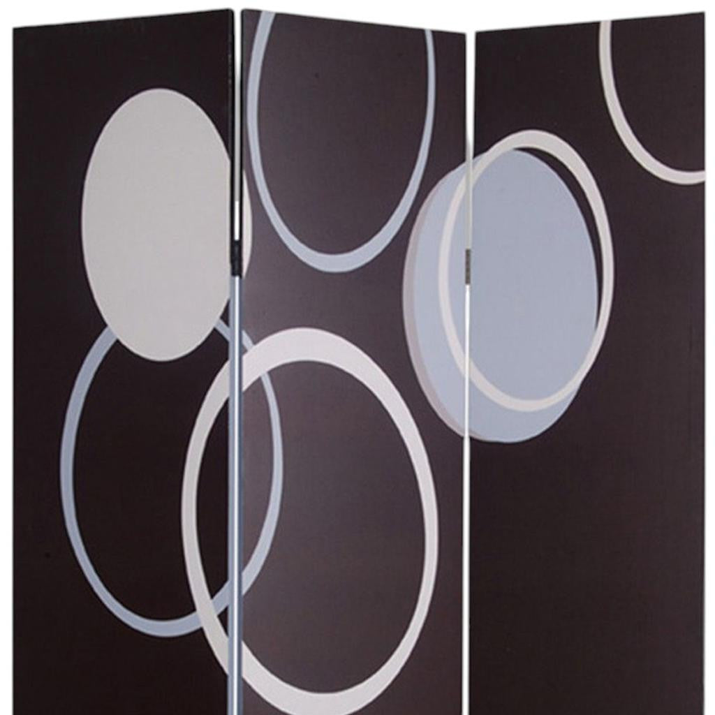 72" Black And White Canvas Folding Three Panel Screen Room Divider