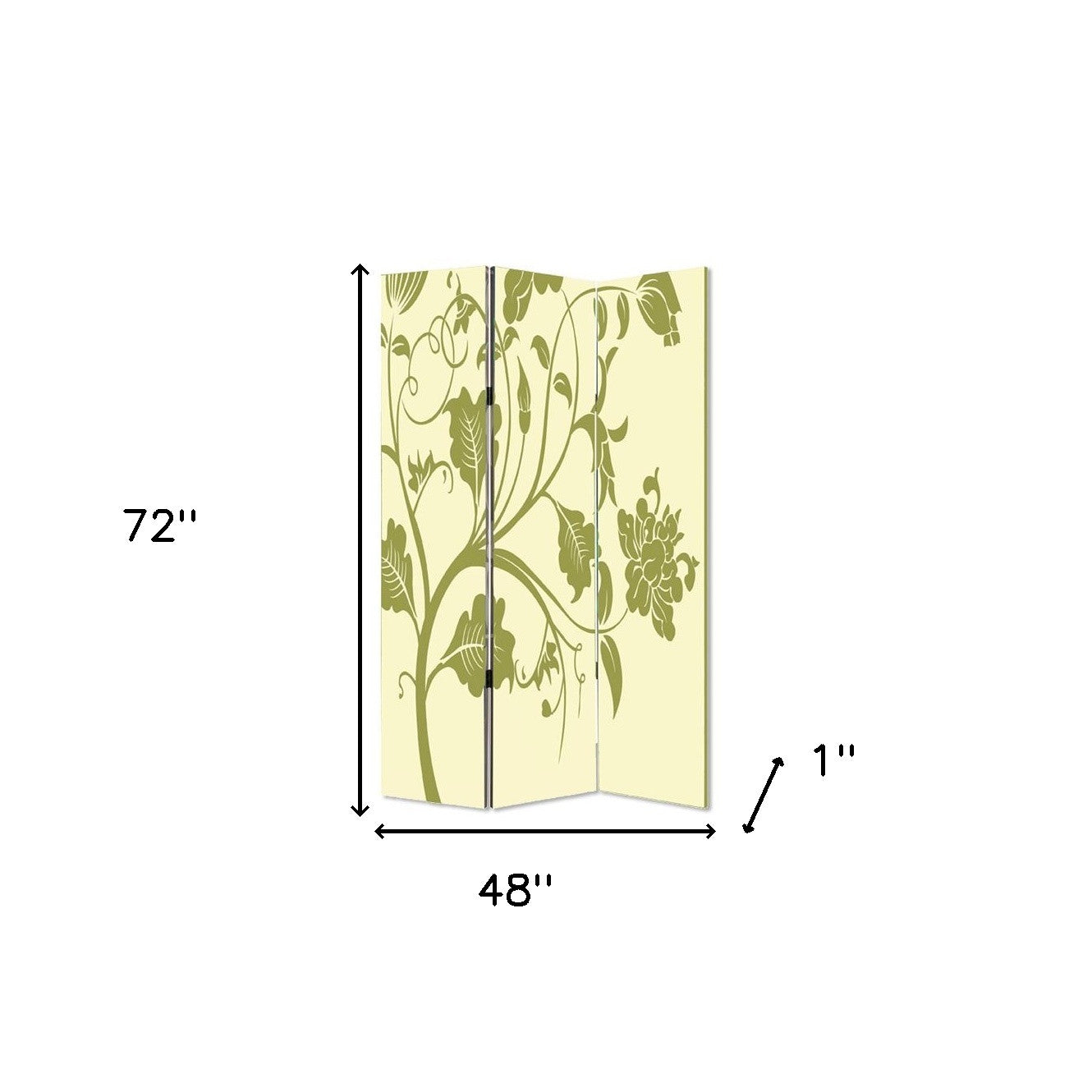 72" Green Canvas Folding Three Panel Screen Room Divider