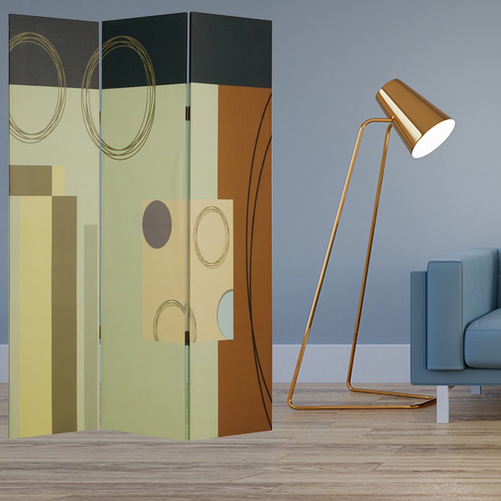 72" Green Canvas Folding Three Panel Screen Room Divider