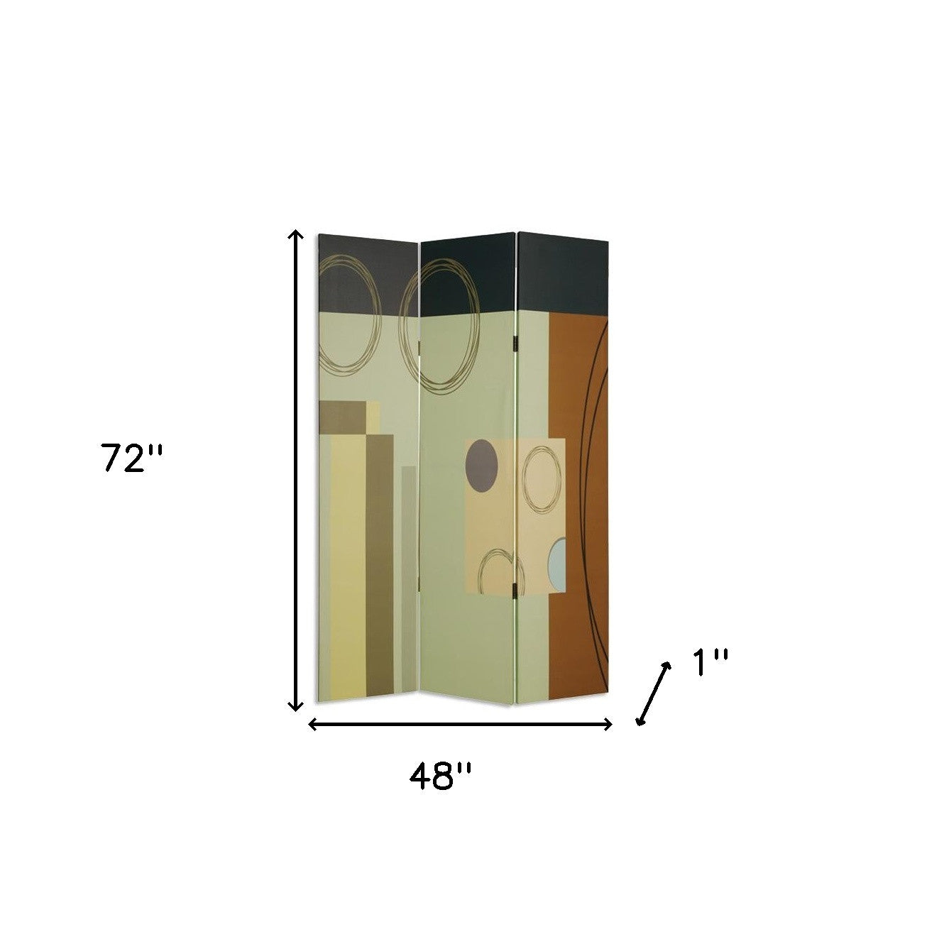 72" Green Canvas Folding Three Panel Screen Room Divider