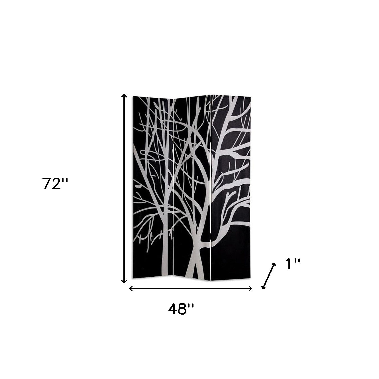 72" Black And White Canvas Folding Three Panel Screen Room Divider