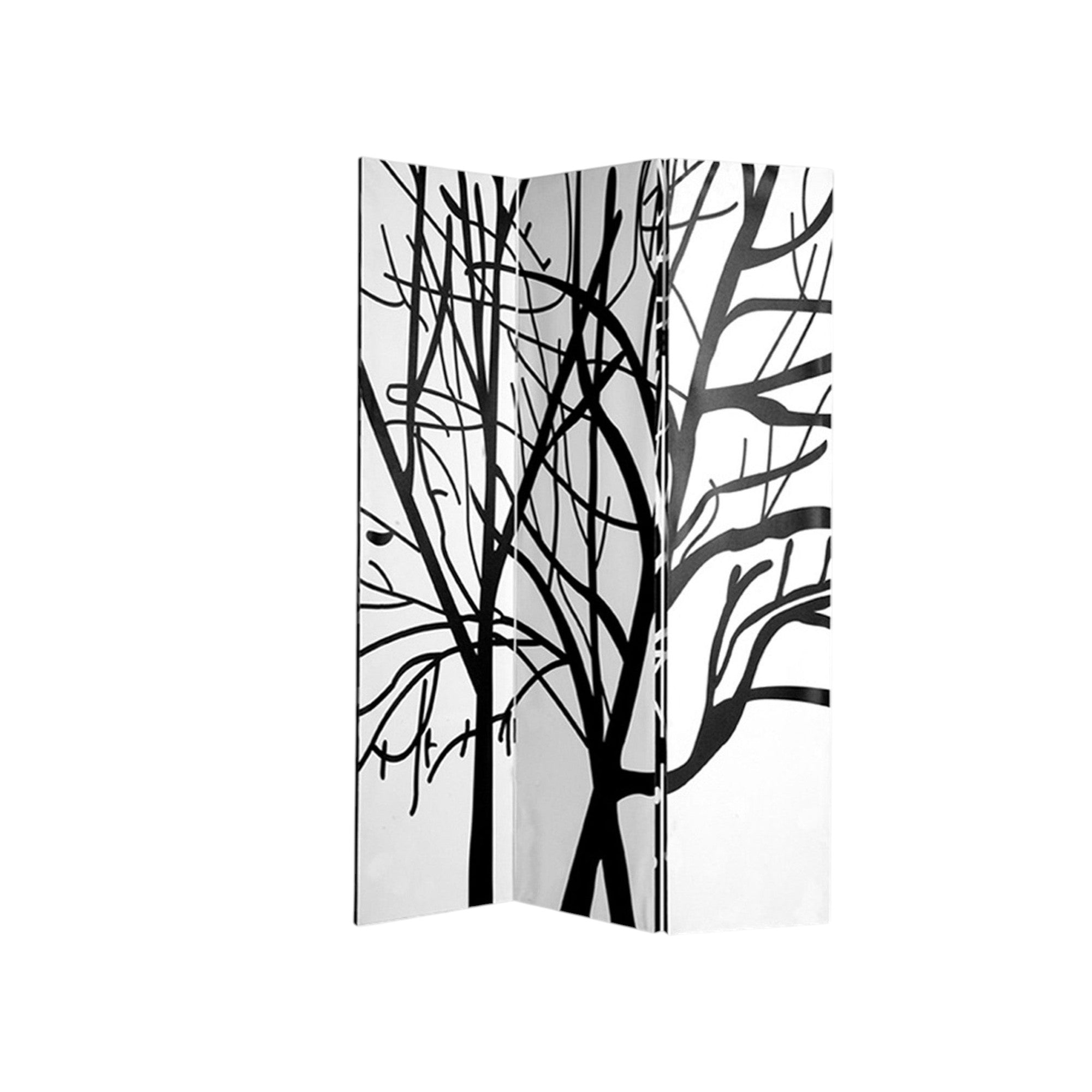 72" Black And White Canvas Folding Three Panel Screen Room Divider