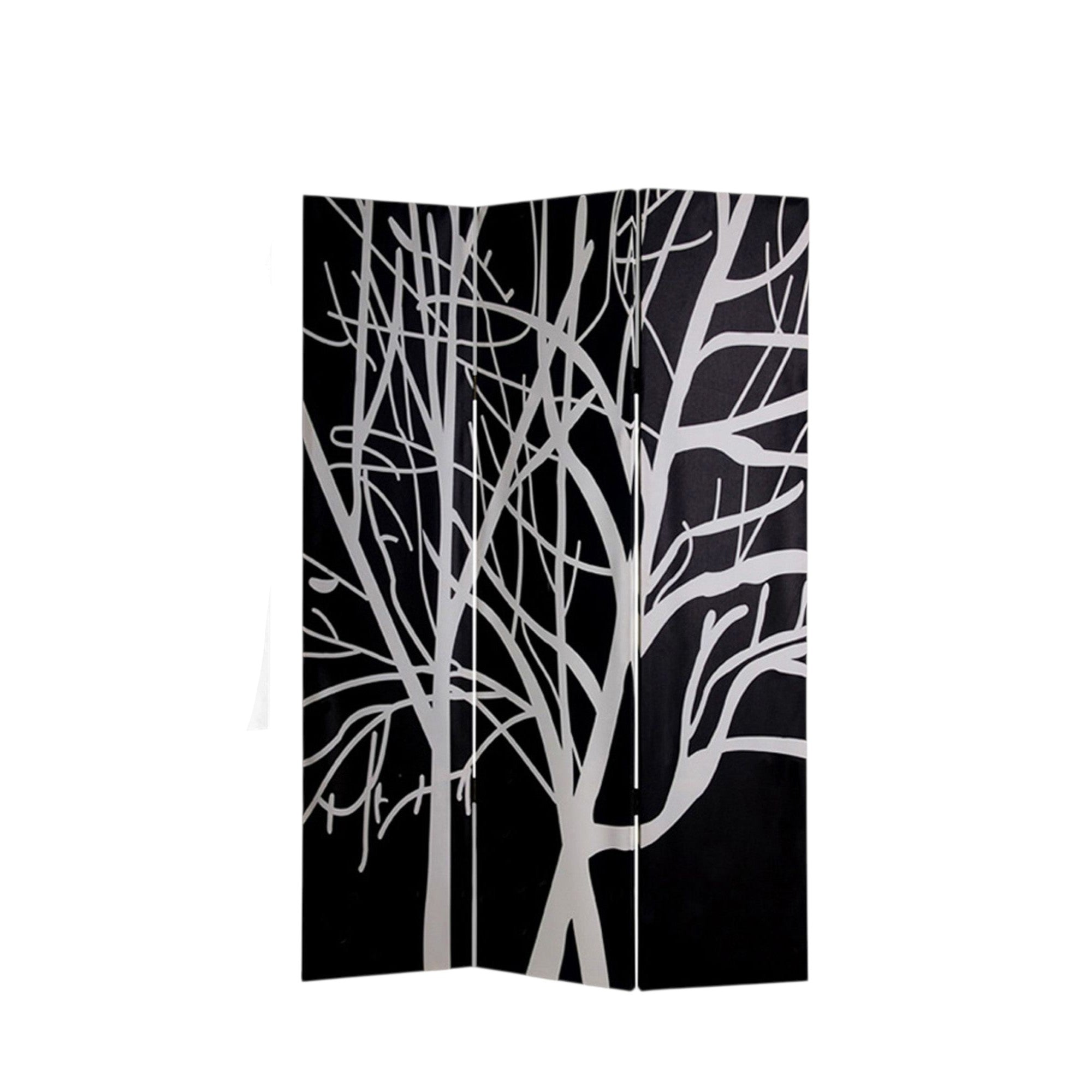 72" Black And White Canvas Folding Three Panel Screen Room Divider