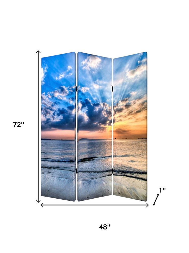 48" X 72" Multi Color Wood Canvas Seaside Serenity  Screen