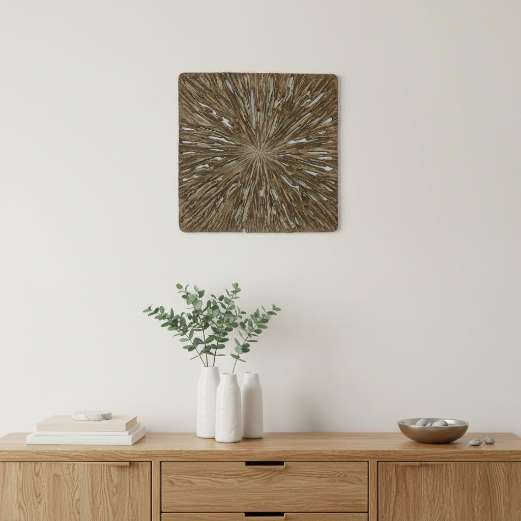 19" X 19" X 2" Brown Square Rotten Wood  Wall Decor