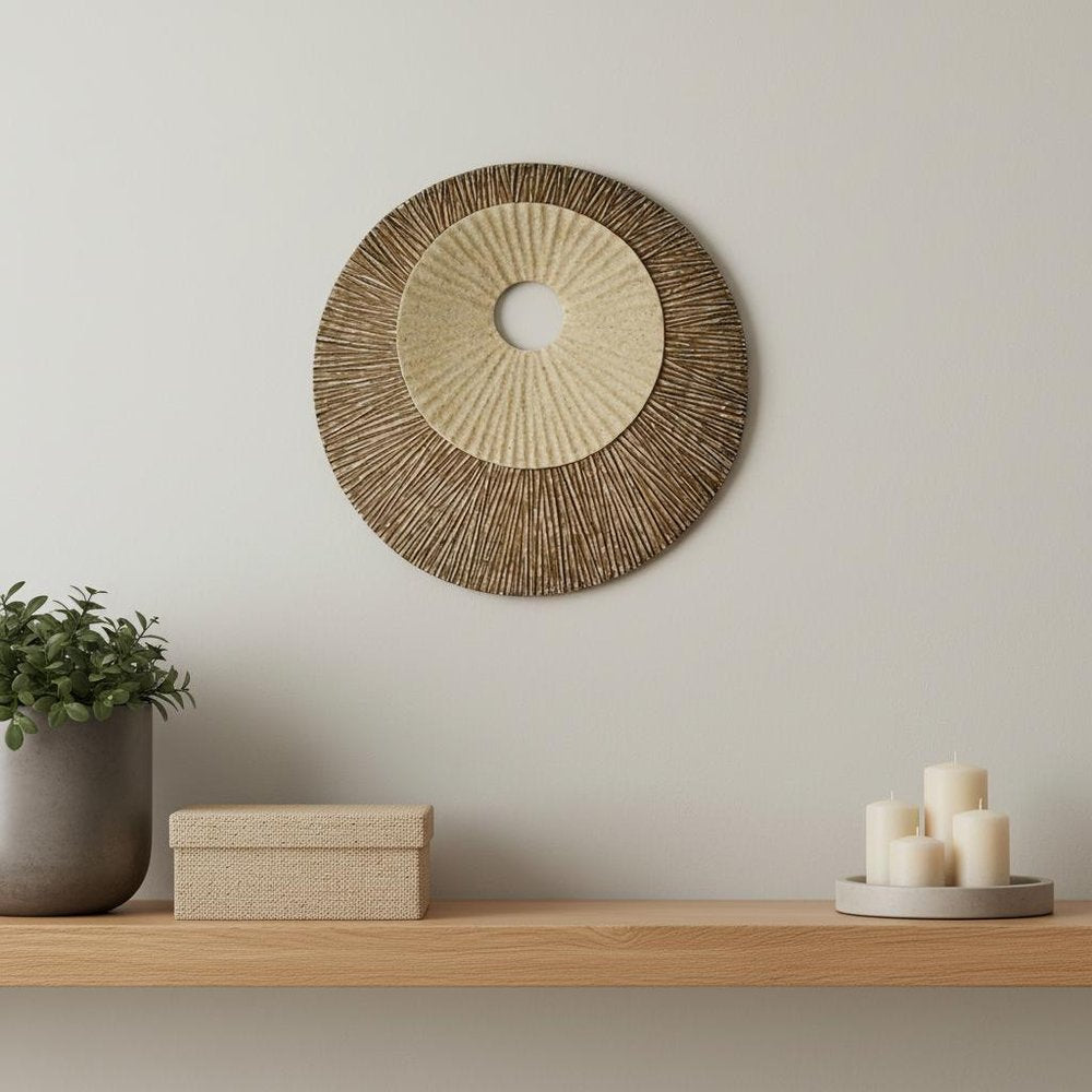 14" X 14" X 2" Brown Round Ribbed  Wall Plaque