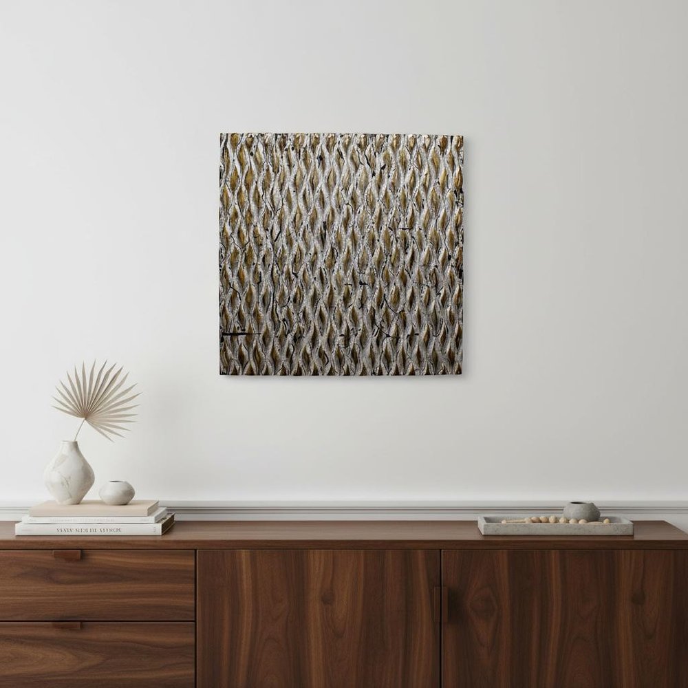 24" X 24" X 1" Raw Wood Look Silver Finish Square Wall Art Medium