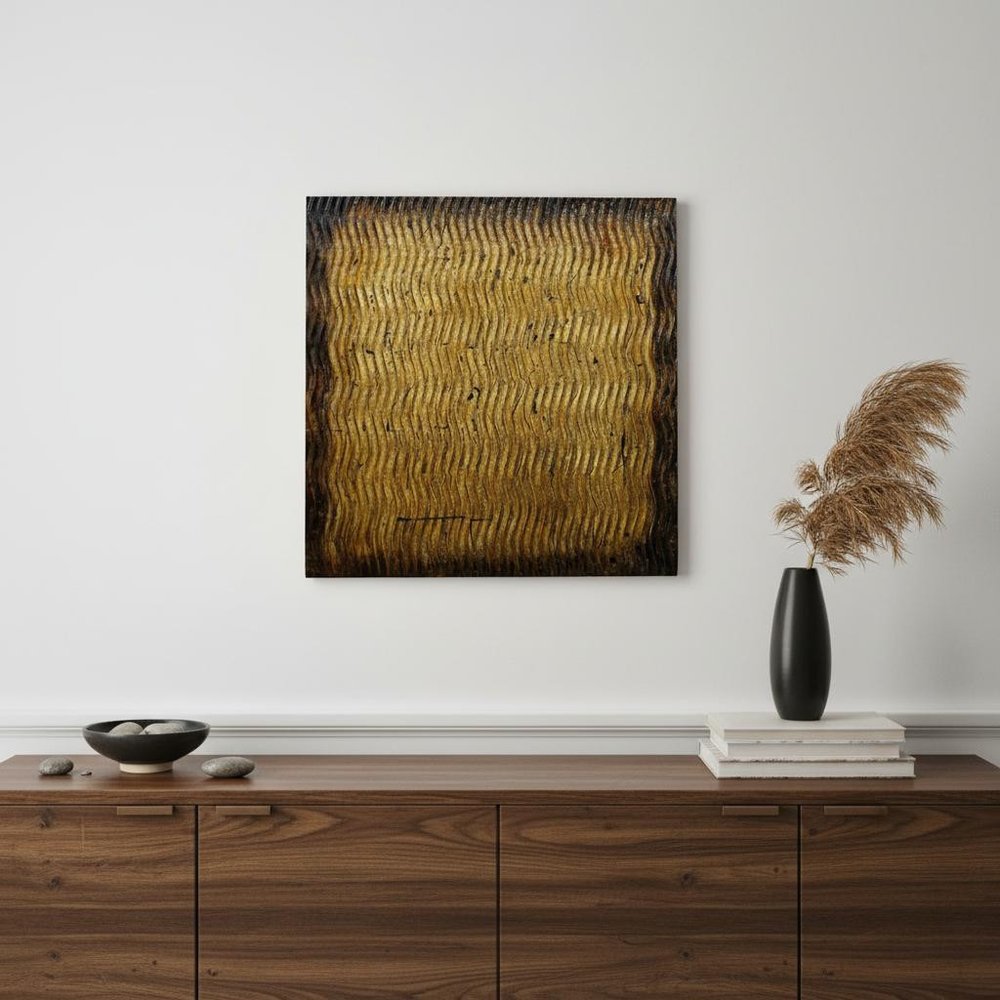 24" X 24" X 1" Raw Wood Look Silver Finish Square Wall Art Medium