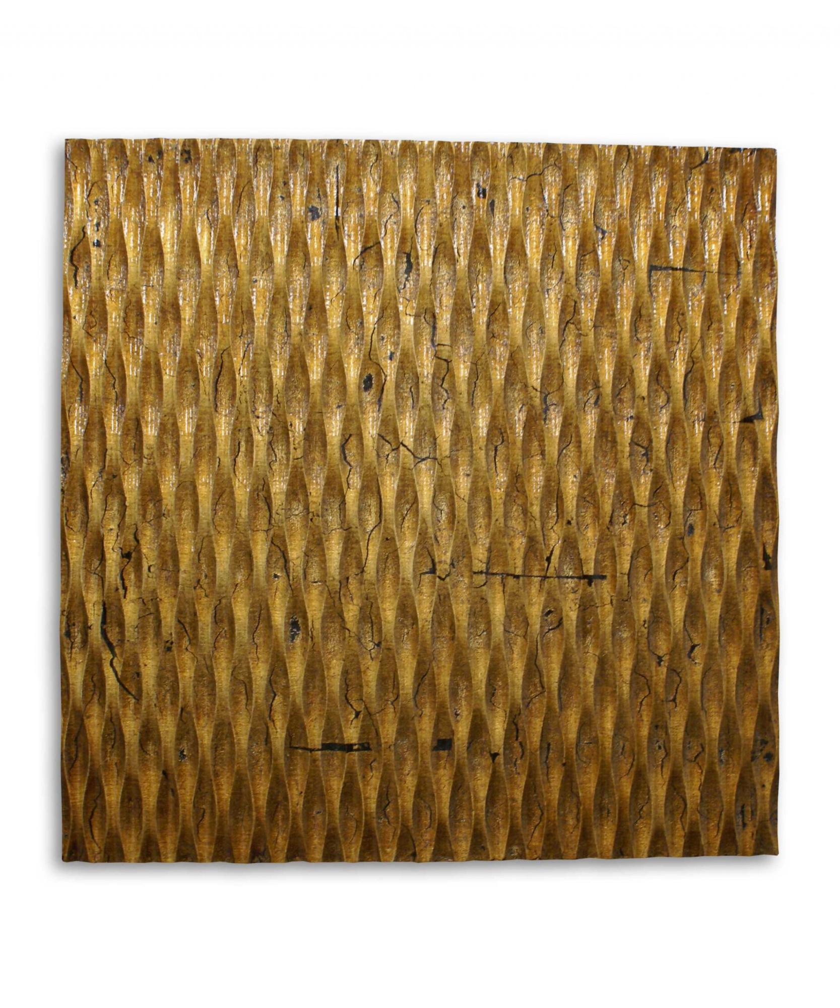 36" X 36" Gold Abstract Wood Hanging Dimensional Sculpture