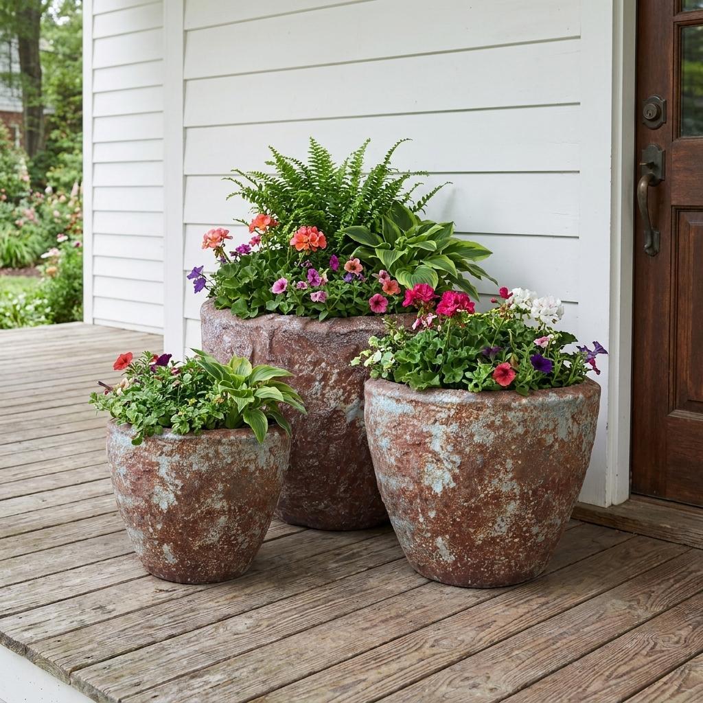 Set of Three 21" Brown Stone Indoor Outdoor Round Pot Planter