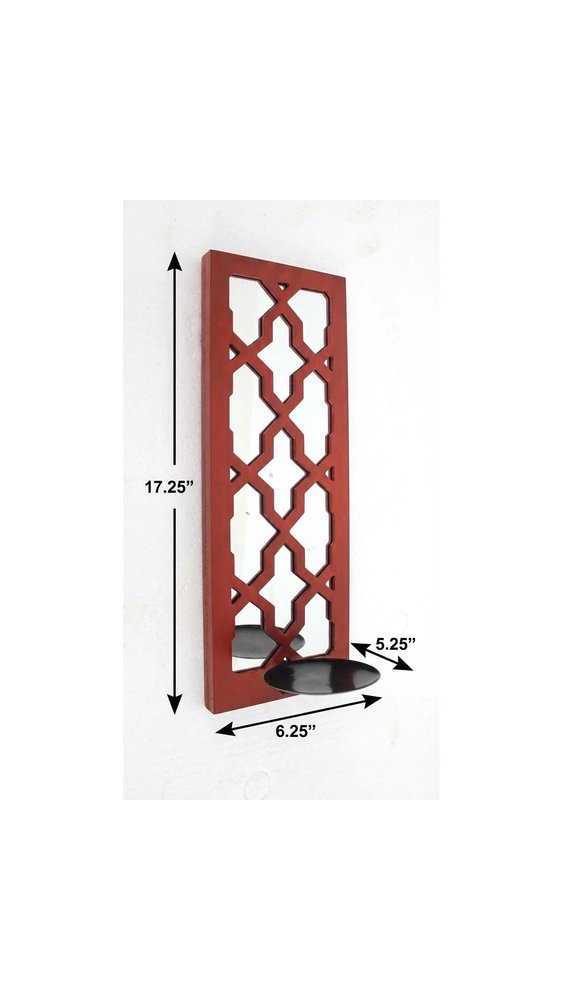 17" Red Solid Wood Wall Sconce Candle Holder