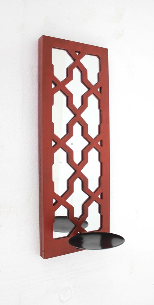 17" Red Solid Wood Wall Sconce Candle Holder