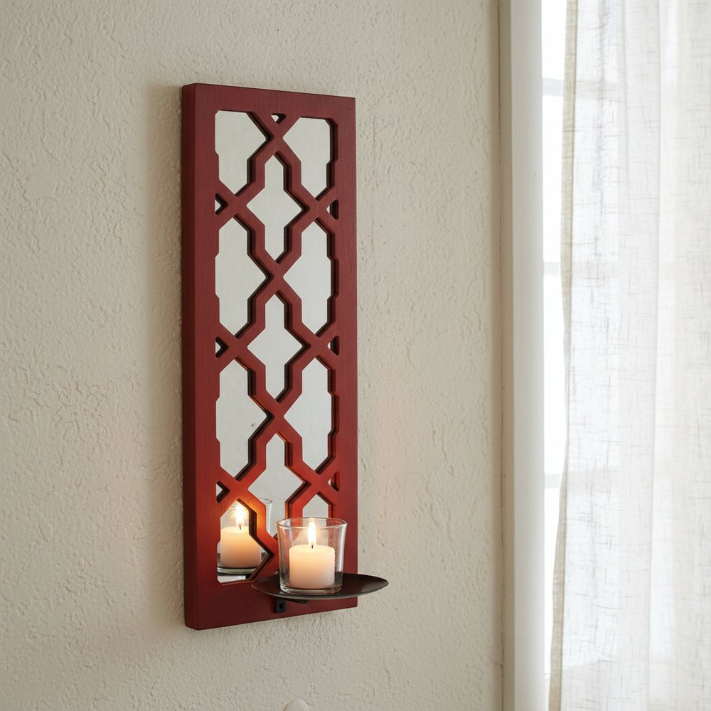 17" Red Solid Wood Wall Sconce Candle Holder