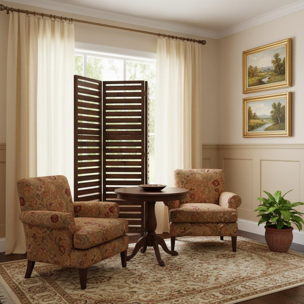 72" Brown Solid Wood Panel Screen Room Divider